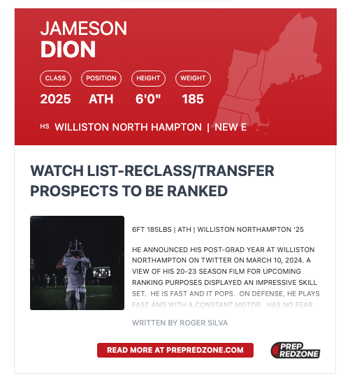 ScoutingNE's tweet photo. Approaching the last week of rankings update for class of 2025, and I finally had the pleasure to view @Jameson_Dion04 2023 season film.  All I can say, is "IMPRESSIVE".  All D1 level programs must get him on the radar now!!!!!!    @CoachMartinESA @coachbeats https://t.co/AccWoqmQje