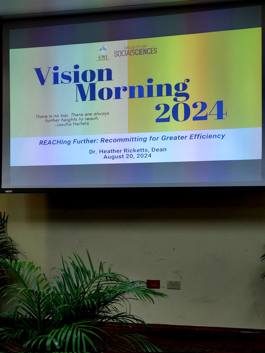 tracyamcfarlane's tweet photo. Dean of the Faculty of Social Sciences, setting the tone for UWI academic year 2024-2025 at the FSS Vision Morning with the theme, REACHing Further: Recommitting for Greater Efficiency. @uwimona_fss @UWImona https://t.co/jITsHwfUoZ