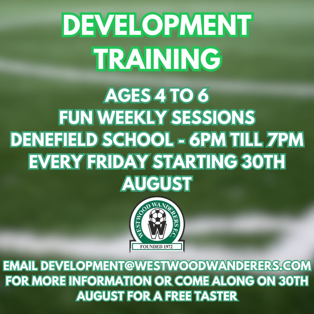Starting from Friday 30th August our amazing team of development coaches are back to provide a fun introduction to football. If you have a budding Declan Rice or the next Ella Toone itching to get out onto the pitch, please bring them along to start their Westwood journey