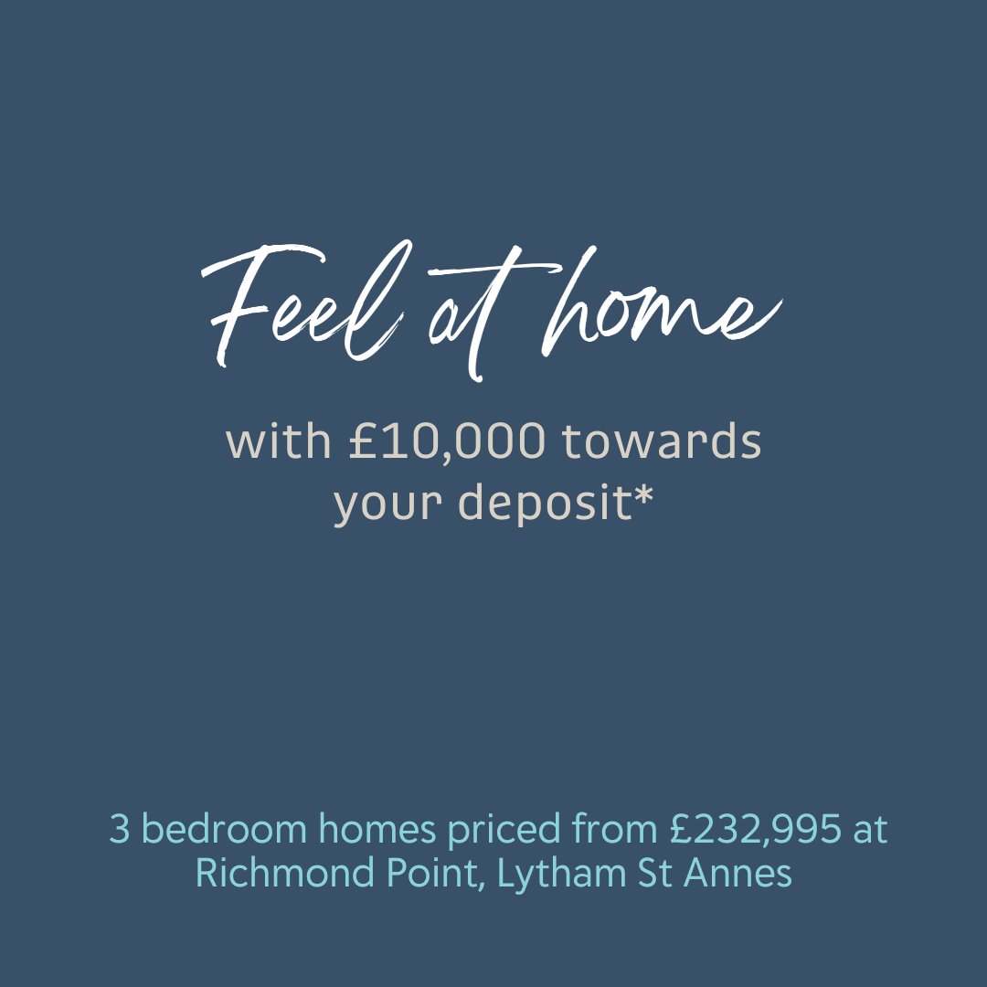 RowlandHomesLtd's tweet photo. Receive £10,000 towards the perfect first time buyer homes at Richmond Point in Lytham St Annes*

Choose your own kitchen &amp; bathroom style
Brand new appliances
Blank canvas to decorate
10 year NHBC warranty

https://t.co/bE0XLC6hAJ
*Available on selected plots, t&amp;cs apply https://t.co/i9qQvRXvZL