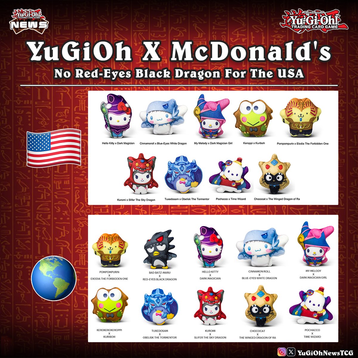 AndyCollectz's tweet photo. Looks like no Bad Batz-Maru Red Eyes Black Dragon for us here in the US in the McDonald's Yu-Gi-Oh x Hello Kitty collab 🥲

We also get them in the plastic bags and no boxes 🫠 https://t.co/YXwDe6B2Pk