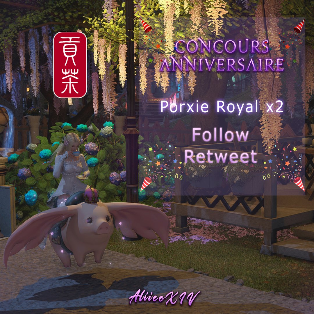 𝐴𝑙𝑖𝑐𝑒 🐇 | Bnuuy (@aliicexiv) on Twitter photo 💜Giveaway Monture Porxie Royal du Live Anniversaire 💜
🪻 Collaboration Gong cha x FINAL FANTASY XIV 🪻
Pour participer :
🎂 Suivre <a href="/AliiceXIV/">𝐴𝑙𝑖𝑐𝑒 🐇 | Bnuuy</a>
🐇 Retweet le post
Tirage au sort le 25/08
#FFXIV 💜Giveaway Monture Porxie Royal du Live Anniversaire 💜
🪻 Collaboration Gong cha x FINAL FANTASY XIV 🪻
Pour participer :
🎂 Suivre <a href="/AliiceXIV/">𝐴𝑙𝑖𝑐𝑒 🐇 | Bnuuy</a>
🐇 Retweet le post
Tirage au sort le 25/08
#FFXIV