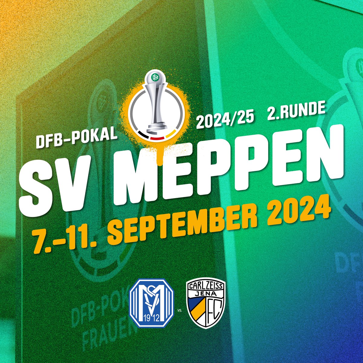 FCCFrauen's tweet photo. 𝑫𝑭𝑩 𝑷𝑶𝑲𝑨𝑳
Soeben fand die Auslosung der 2. Runde des DFB Pokal statt: Unser Team macht sich am noch fest zu terminierenden Spieltag (7.-11.9.) auf den Weg nach Meppen ⚽🏆
#FCC #MehrAlsFussball #fccfrauen #nichtohnemeinemädels #kommadie #DieLiga #DFBPokalFrauen #SVMFCC https://t.co/yQFlZy6lGN