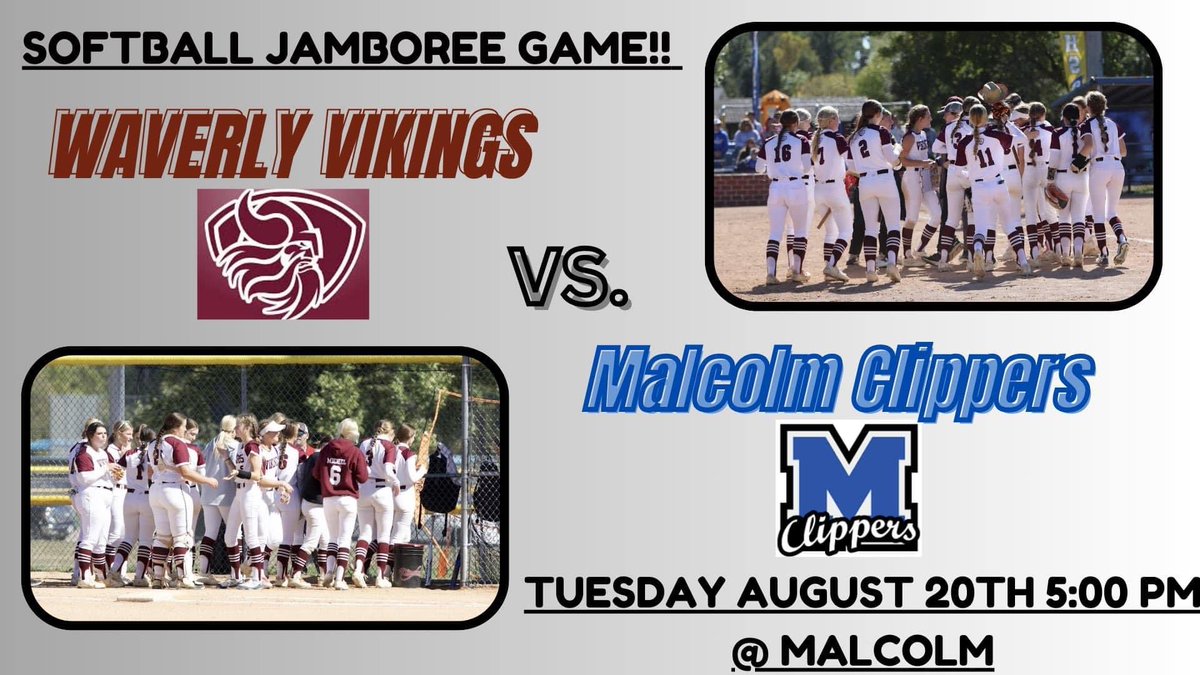 Jamboree Day!

🆚 @ Malcolm 
⏰5:00pm Varsity 
🥎Let’s Go Vikes!!🥎