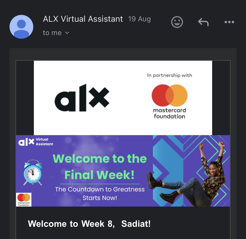 LeemahMillions's tweet photo. Finalist! 🎉🎉🎉

#alxafrica #VAlearning #alx https://t.co/1XlVBJpOul