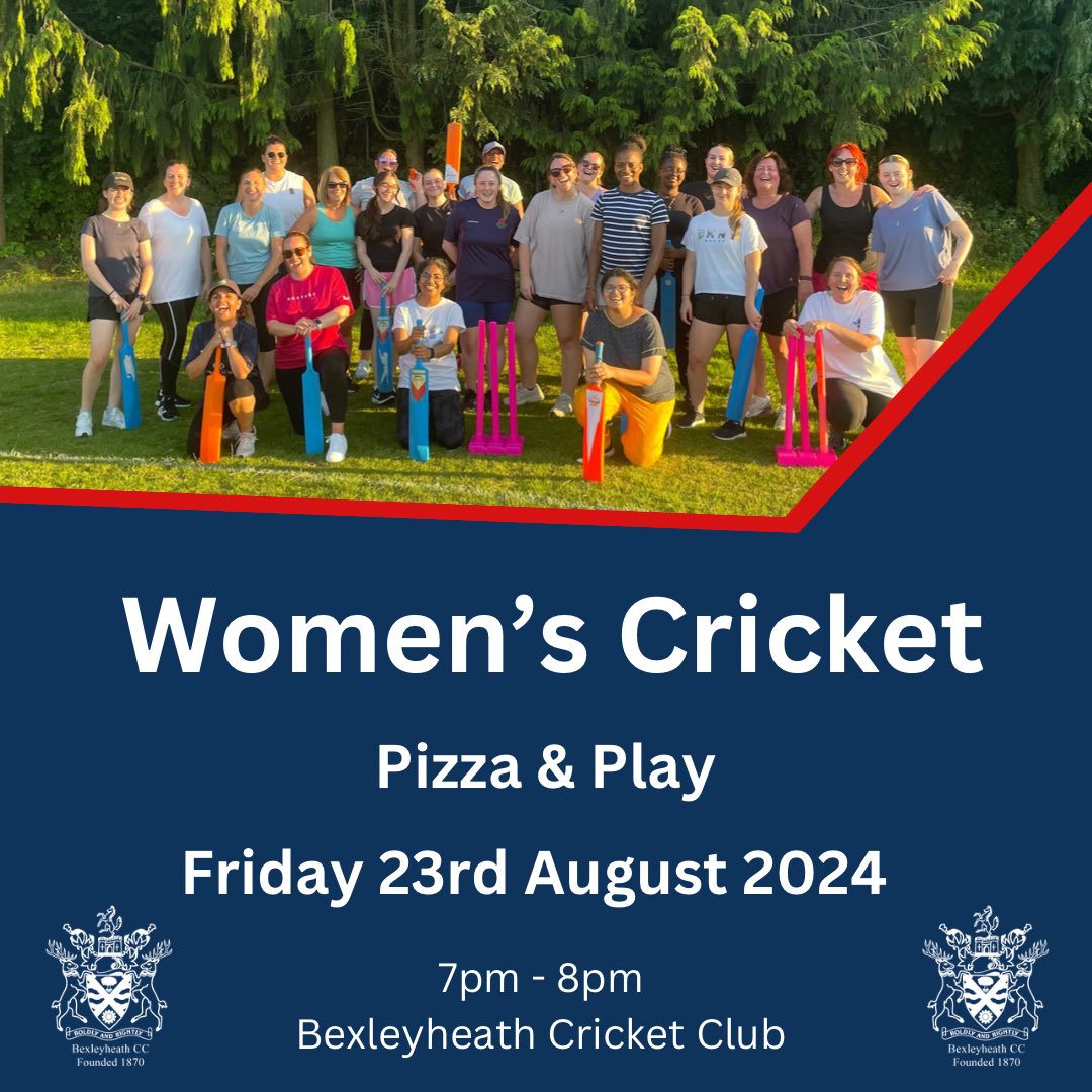Pizza &amp; Play is back this Friday, with Ladies only cricket at #BHCC. 

Come and join us on Friday evening!