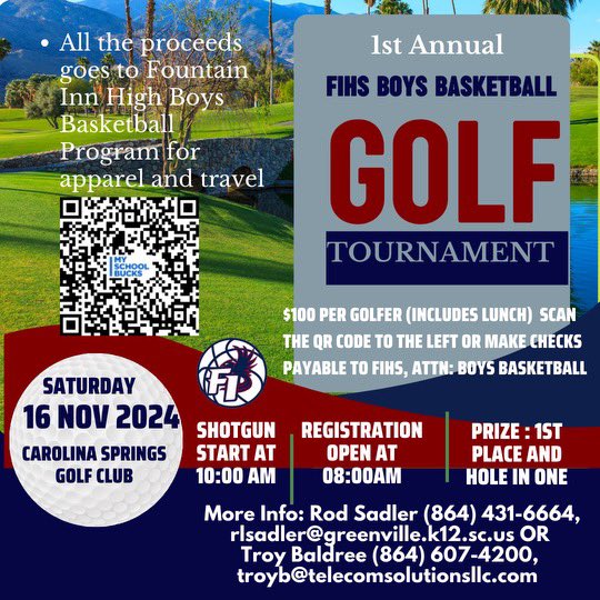 Don’t forget to sign up to play in the first annual FIHS golf tournament. If you would like to sponsor a hole please contact Coach Sadler or Troy Baldree #ALLINN