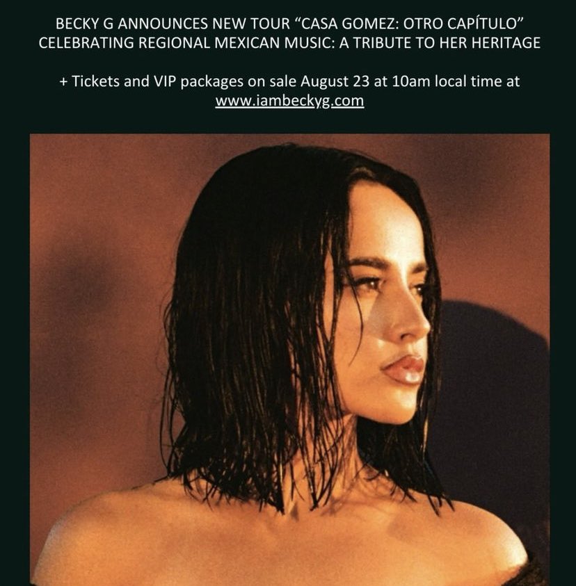 BeckyGPeruvian's tweet photo. @billboardlatin para @iambeckyg 

The Casa Gómez: Otro Capítulo Tour 
está en apoyo del último álbum de estudio de Becky Esquinas, donde rindió homenaje a sus raíces mexicanas con un set de música mexicana producido por el ganador del Grammy latino EdgarBarrera. 

🎟️Link in Bio https://t.co/4SbE7BzTJL