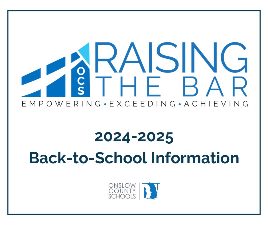 Reminder: Important back-to-school information and resources can be found on the OCS website!
Check it out for supply lists, open house dates and times, security updates, and more. 
onslow.k12.nc.us/community/back…