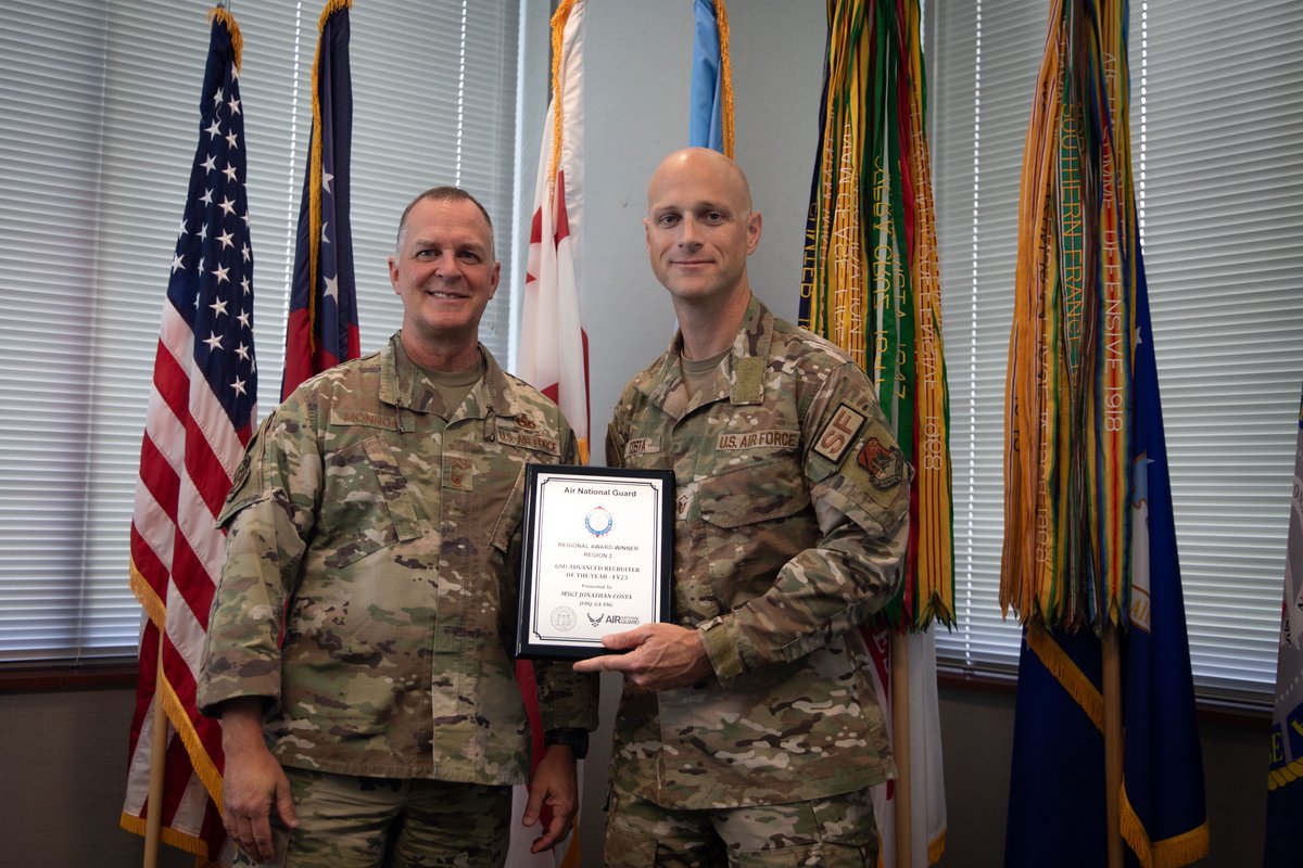 GeorgiaGuard's tweet image. Way to go! Master Sergeant Jonathan Costa received the Regional Geographically Separated Recruiter of the Year Award and Master Sergeant Kathy Mclees received the Regional Retention Office Manager of the Year Award. #AimHigh #GoGuard