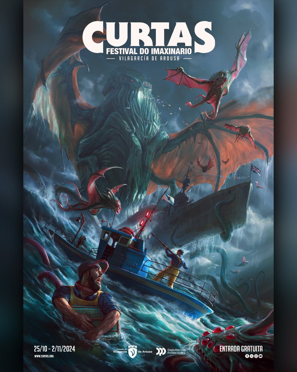 CURTAS Festival do Imaxinario (@curtasac) on Twitter photo Cthulhu volve a Galicia no cartel de #Curtas2024 realizado polo artista arxentino <a href="/GrecoFlavio/">Flavio Greco Paglia</a> Cthulhu volve a Galicia no cartel de #Curtas2024 realizado polo artista arxentino <a href="/GrecoFlavio/">Flavio Greco Paglia</a>