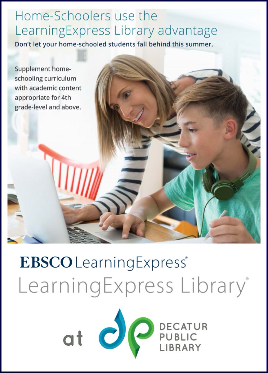 decaturpublib's tweet image. Students learning at home can get free online help to build skills in math, English language arts, social studies, science and more with EBSCO LearningExpress Library. Get started at myDPL.org and click on LearningExpress. #EBSCOLEX