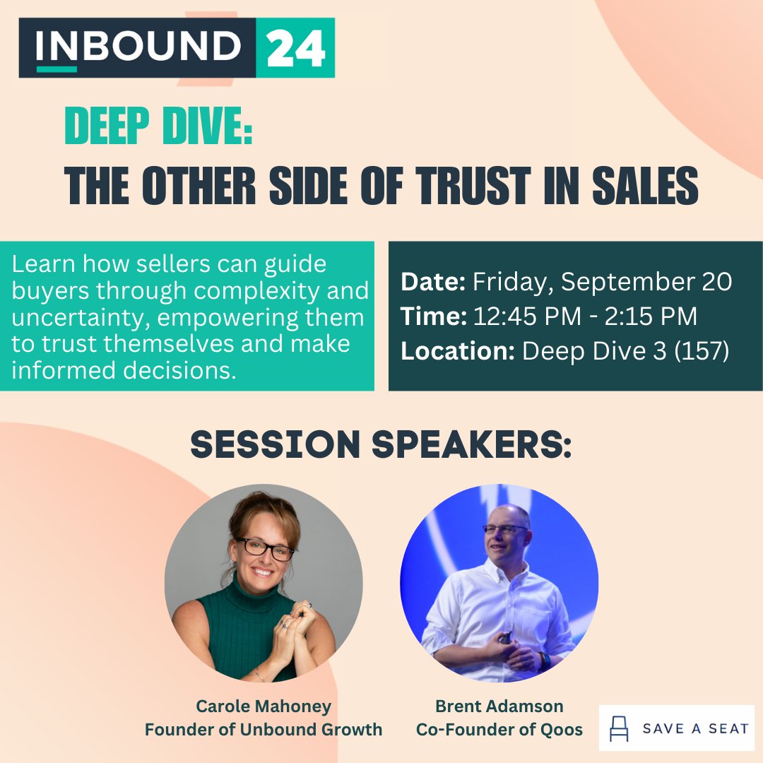 Are you one of the many #salesprofessionals attending #INBOUND24? Then you'll want to join me and Brent Adamson for our INBOUND Session: The Other Side of Trust in Sales on 📅 Friday, Sep 20 at ⏰12:45 PM
👉 Grab your spot here: hubs.li/Q02LZn6k0