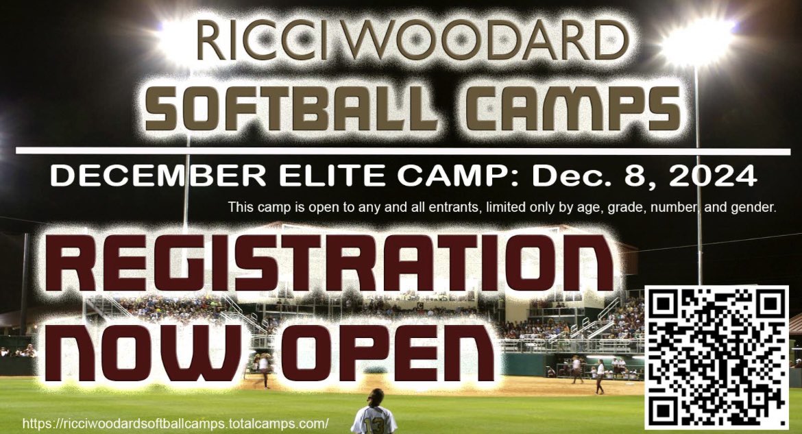 🚨 NOW ACCEPTING REGISTRATION 🚨

1-Day clinics are back! Join us in December…and hurry before spaces fill up❗️Scan the QR code or click the link below

…ciwoodardsoftballcamps.totalcamps.com/shop/EVENT