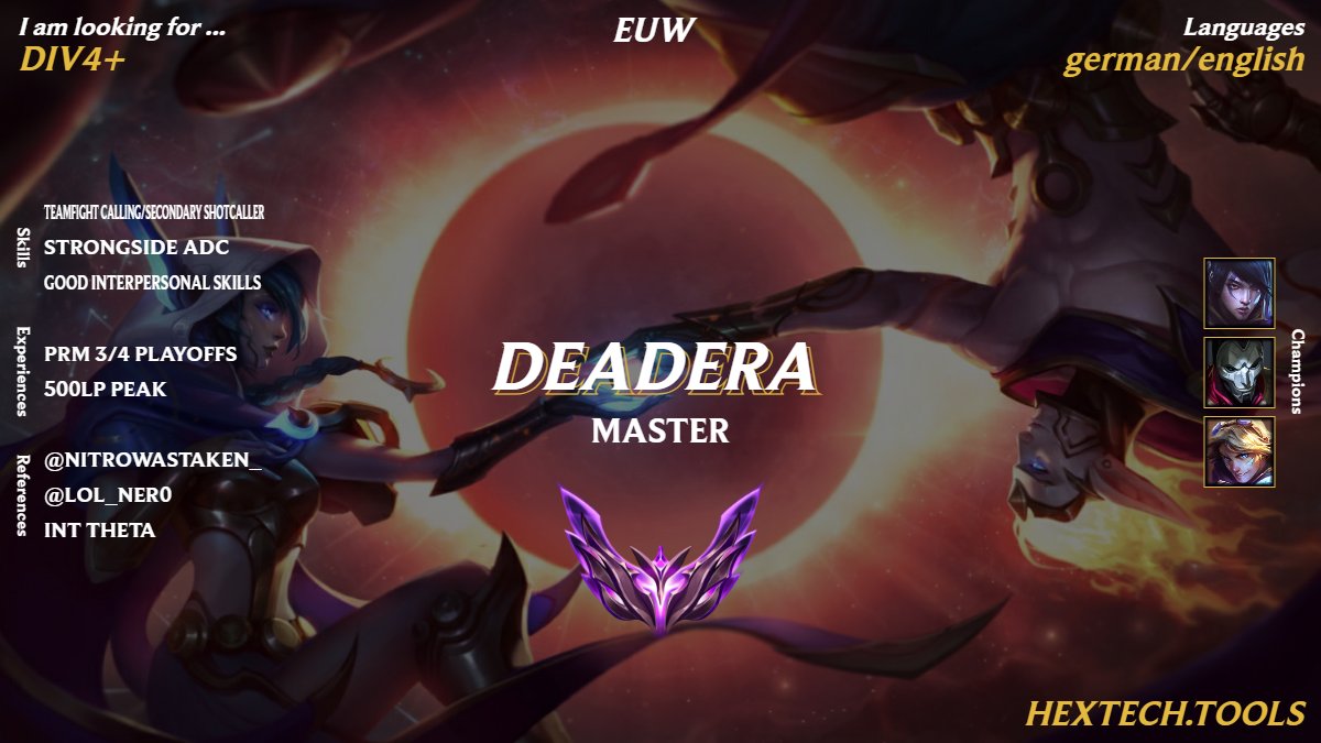 🚨 LFT for the next Split 🚨

After a strong run with Theta <a href="/intSport1/">intSport</a> , where we found our end in the playoffs.
I’m looking for an ambitious team to push even further in the upcoming Split! 

My DMs are open! 🔥

<a href="/LoL_LFT/">LoL Looking For Team 🇮🇹 🇪🇺</a>  <a href="/lft_prime/">Prime League LFT</a>