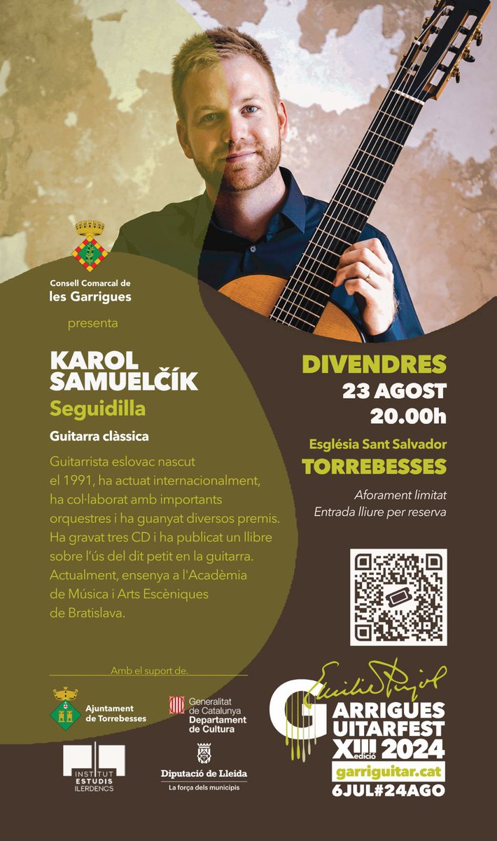 Garrigues Guitar Festival Memorial Emili Pujol (@garriguitar) on Twitter photo Arribem a l’últim cap de setmana del Guitarfest. Aquest divendres amb el virtuós guitarrista eslovac Karol Samuelčík a Torrebesses. Reserveu la vostra entrada 👇🏽
eventbrite.es/e/923573542327
<a href="/AgendaCultura/">Agenda Cultural de Catalunya</a> <a href="/AgendaConcertsC/">AgendaConcerts.CAT</a> <a href="/somgarrigues/">Som Garrigues</a> <a href="/lleidacom/">LLEIDA.COM</a> <a href="/SEGREcom/">SEGRE</a> <a href="/catalunyamusica/">Catalunya Música</a> <a href="/324cat/">324.cat</a> Arribem a l’últim cap de setmana del Guitarfest. Aquest divendres amb el virtuós guitarrista eslovac Karol Samuelčík a Torrebesses. Reserveu la vostra entrada 👇🏽
eventbrite.es/e/923573542327
<a href="/AgendaCultura/">Agenda Cultural de Catalunya</a> <a href="/AgendaConcertsC/">AgendaConcerts.CAT</a> <a href="/somgarrigues/">Som Garrigues</a> <a href="/lleidacom/">LLEIDA.COM</a> <a href="/SEGREcom/">SEGRE</a> <a href="/catalunyamusica/">Catalunya Música</a> <a href="/324cat/">324.cat</a>