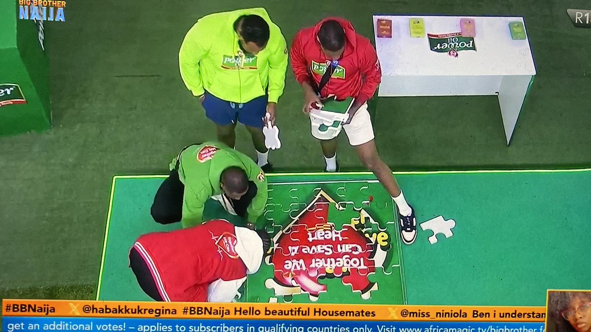 PowerOilNG's tweet photo. Let's Puzzle ! 🧩 

With @WannixHandi @ShaunOkojie @mbadiwetwins @iamkellyrae1 

#PowerOilxBBN #PowerOilxBBNTaskDay #PowerOil #MyChoice #TogetherWeCanSaveAHeart https://t.co/5AqkR1PTqP