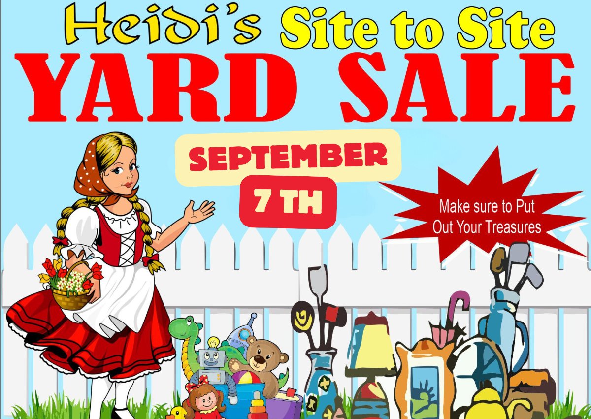heidiscamp's tweet photo. Start collecting your no longer used items, we're doing the Heidi's Site to Site Yard Sale Saturday September 7th!

What treasures are you hoping to find? And what treasures will you be selling? Post your pictures in the comments below! https://t.co/HOfd8SYJs8