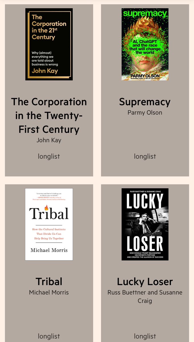 elerianm's tweet photo. The books on the long list for this year’s FT-Schroders Business Book of the Year.
Link for additional information:
https://t.co/5uJQk9iTXH
(Full disclosure: I will again be serving on the jury for this award.)
#bbya #bbya2024 #bbya24 #ft #schroders @FT @Schroders @andrewtghill https://t.co/ybxtP9US71