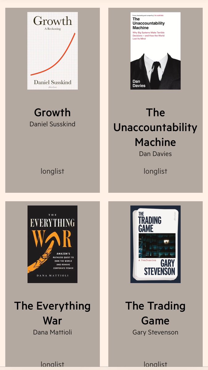 elerianm's tweet photo. The books on the long list for this year’s FT-Schroders Business Book of the Year.
Link for additional information:
https://t.co/5uJQk9iTXH
(Full disclosure: I will again be serving on the jury for this award.)
#bbya #bbya2024 #bbya24 #ft #schroders @FT @Schroders @andrewtghill https://t.co/ybxtP9US71