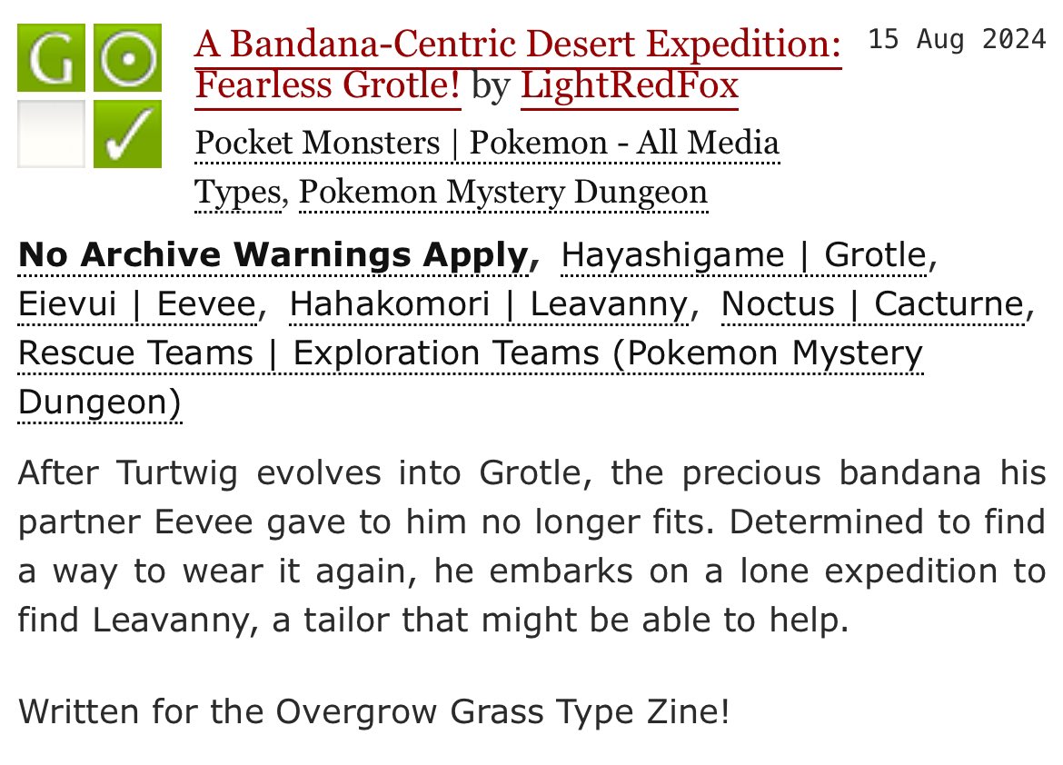 lightredfox's tweet photo. Leftovers for Overgrow, a Grass Type Pokemon zine, are now open! I wrote a small piece about a Grotle going on a journey, which you can read both on ao3 and also if you purchase the zine! https://t.co/xZVK0Fv2dB https://t.co/rtiAzq9SHX