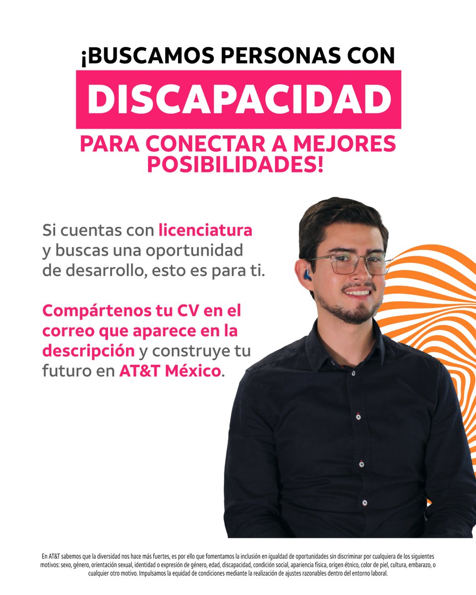 ¡Sé parte de nuestro equipo diverso!
Postúlate en los correos: bp356e@att.com / jv505c@att.com  
#YoSoyATT #VidaEnATT #vacante #oportunidad