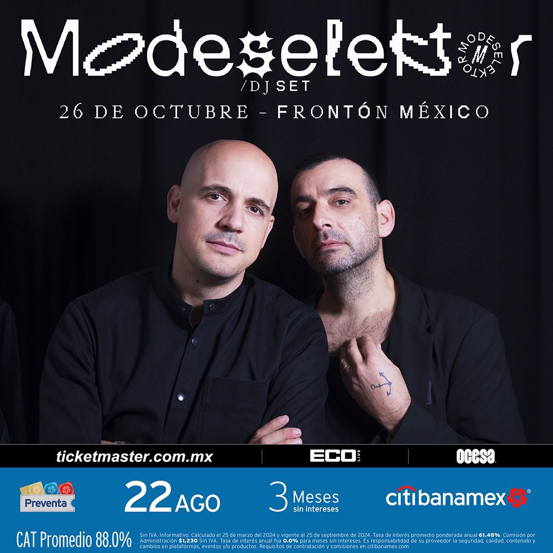 ticketelhamster's tweet photo. 🚨MODESELEKTOR
🗓️26 de octubre
📍Frontón México
🎫P. Citibanamex 22 de agosto
🎫Venta General 23 de agosto
#ticketelhamster #Modeselektor @ecoenvivo_ @frontonmexicoce https://t.co/XbtKanvusg