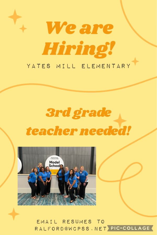 Yates Mill Elementary Principal (@yates_mill) on Twitter photo One last teacher vacancy to fill at Yates Mill Elementary and we know that social media can be a wonderful tool! Can’t wait to get new leads and resumes!
<a href="/SWAWCPSS/">Southwestern Area</a> <a href="/WCPSSTeam/">Team WCPSS</a> <a href="/WCPSS/">Wake County Public School System</a> One last teacher vacancy to fill at Yates Mill Elementary and we know that social media can be a wonderful tool! Can’t wait to get new leads and resumes!
<a href="/SWAWCPSS/">Southwestern Area</a> <a href="/WCPSSTeam/">Team WCPSS</a> <a href="/WCPSS/">Wake County Public School System</a>
