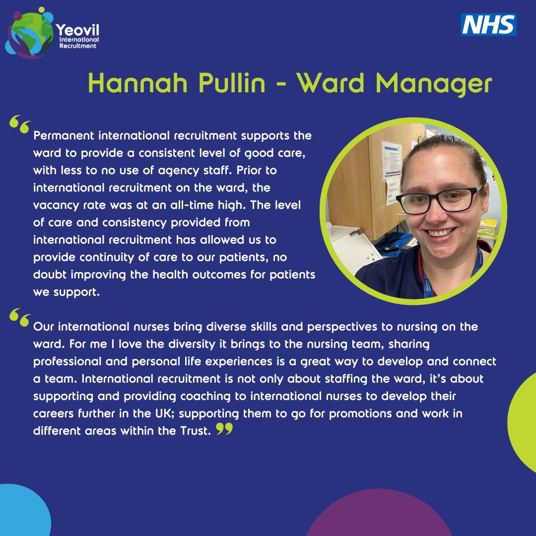 YeovilIR's tweet photo. Our international nurses are valued so much in all of the Trusts we recruit for. All of the nurses we recruit bring so much experience to each hospital and become part of our NHS team. If we can help your Trust with international recruitment please get in touch with @Helens05 https://t.co/sGfxuCDCNX