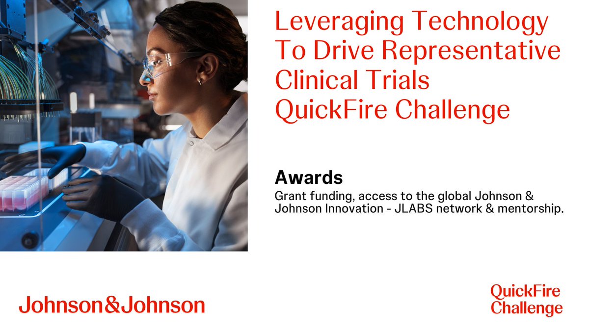 JLABS's tweet image. Ensuring diverse patients join clinical trials is key to advancing health equity. Apply for the Leveraging Technology to Drive Representative Clinical Trials #QuickFireChallenge for the chance to receive grant funding from a total pool of $250K: jji.jnj/IMMDEI24