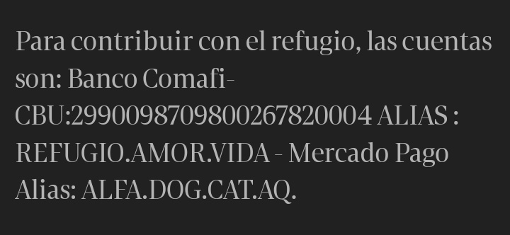 GuadalRein's tweet photo. @clarincom 👇🏻Por si no pueden ver el artículo, acá están los medios para ayudar al refugio https://t.co/hLrbA088re