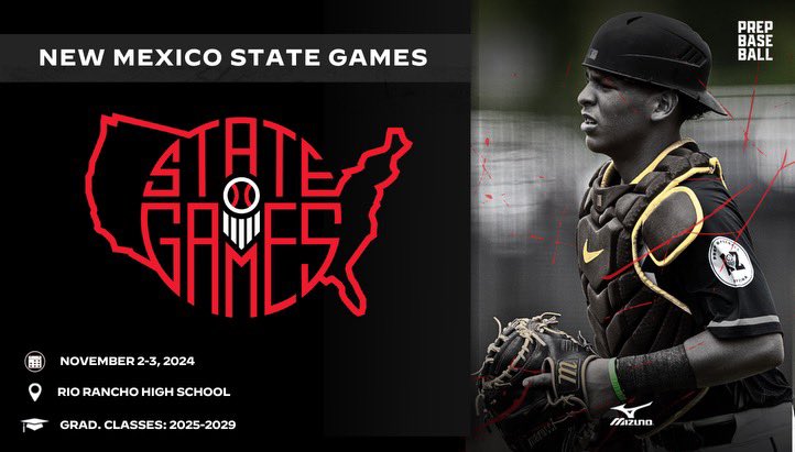 PrepBaseballAZ's tweet photo. 🚨𝙉𝙚𝙬 𝙈𝙚𝙭𝙞𝙘𝙤 𝙎𝙩𝙖𝙩𝙚 𝙂𝙖𝙢𝙚𝙨🚨

+ Prep Baseball Arizona is coming to New Mexico for the inaugural State Games! The event will feature the top talent in the state with a full workout and gameplay‼️

🗓️ November 2-3, 2024
📍 Rio Rancho High School
🎓 2025-2029 

📝Press Release: https://t.co/uvJPw4NymQ

#BESEEN ll #Shapethestate