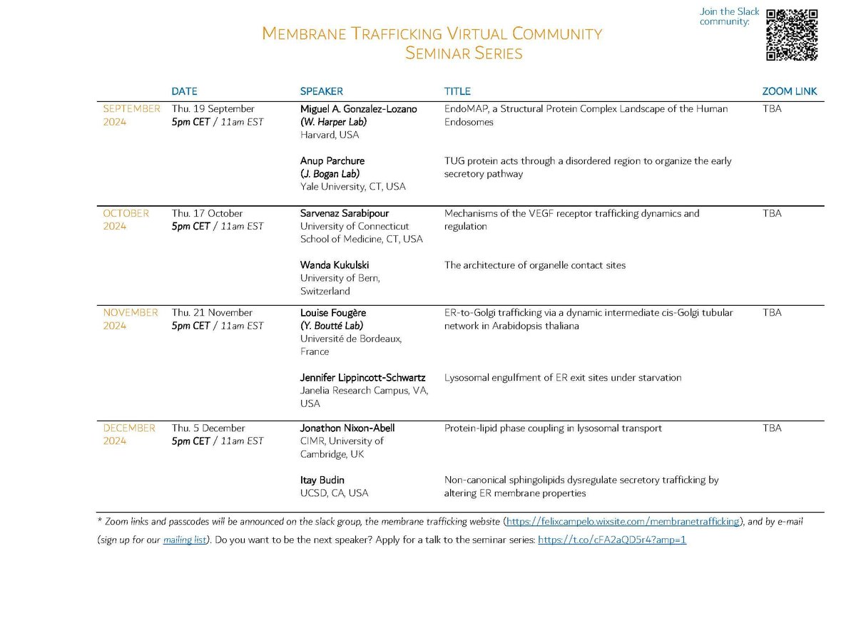 Ishier Raote (@ishier_raote) on Twitter photo #MembraneTrafficking seminars are back!
Join <a href="/felixmendu/">Fèlix Campelo</a> <a href="/Fran_Bottanelli/">Francesca Bottanelli</a> and me for an exciting lineup of speakers in our Sep-Dec '24 season.
Fascinating science covering protein secretion, lysosome-secretory pathway crosstalk, lipid trafficking... #MembraneTrafficking seminars are back!
Join <a href="/felixmendu/">Fèlix Campelo</a> <a href="/Fran_Bottanelli/">Francesca Bottanelli</a> and me for an exciting lineup of speakers in our Sep-Dec '24 season.
Fascinating science covering protein secretion, lysosome-secretory pathway crosstalk, lipid trafficking...