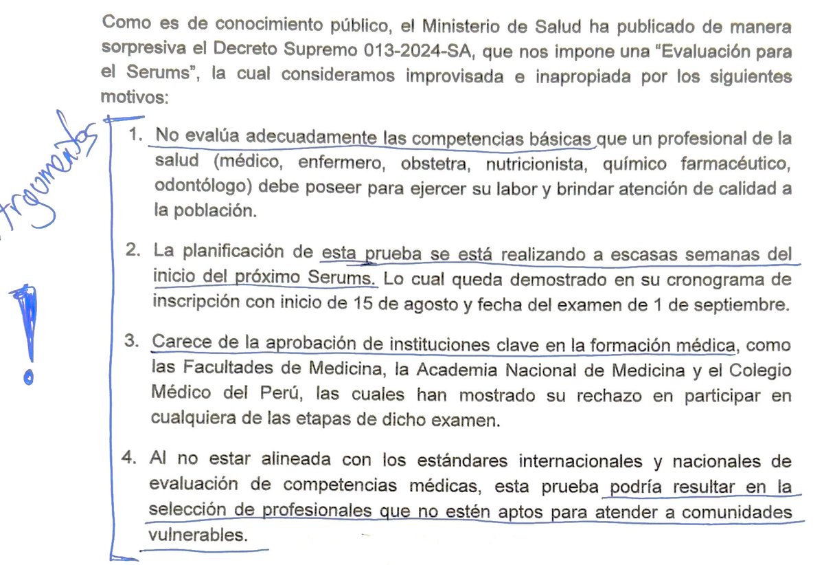 EdMalagaTrillo's tweet photo. Ayer me reuní en el @Minsa_Peru con el ministro Vásquez y su equipo para tratar diversos temas, en particular, la problemática del #SERUMS2024.

Trasladé al ministro mis reparos y el malestar de egresados, docentes y facultades de diversas carreras afectadas por el nuevo examen, y le pedí que transparente su denuncia sobre mafias en el ENAM.

El ministro se comprometió a responder esta semana una carta firmada por >600 egresados en la que solicitan la derogatoria y piden saber: 1) el criterio para la distribución de plazas SERUMS, 2) la composición del comité de expertos a cargo del nuevo examen, 3) la planificación y logística disponibles para el mismo, 4) el cronograma de inscripciones y 5) un presupuesto detallado.

En particular, el ministro prometió respetar los derechos de quienes dieron el ENAM en diciembre 2023, pues no corresponde que se les asigne plazas con el mismo criterio que a quienes darán el nuevo examen este septiembre, que por cierto, sería el mismo para todas las carreras.

También le recomendé que de seguir adelante con el nuevo examen, este no debería ser sólo gratuito y descentralizado, si no que POR SOBRE TODO CRITERIO, debe asegurar un nivel de exigencia superior, acorde con la calidad de atención de salud que merecen nuestros ciudadanos, y en especial, las comunidades atendidas por serumistas.

A pocas semanas del nuevo examen, aún no sabemos qué expertos se encargarán de prepararlo, con qué criterios, y sobre qué temas versará, es decir, no tenemos garantías sobre la calidad del mismo. Por eso le pedí con urgencia al ministro difundir esta información, publicar un examen de muestra, y convocar a una audiencia pública con todos los involucrados, para resolver dudas y cuestionamientos.

Esta semana continuaremos las gestiones y reuniones en favor de los serumistas de todas las carreras de ciencias de la salud.
