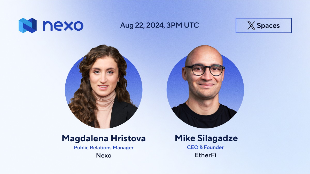 🎙️ 𝕏 Spaces Alert: Nexo x <a href="/ether_fi/">ether.fi</a>

Topic: Cards. Tokens. Loyalty.

Guest: <a href="/MikeSilagadze/">Mike Silagadze🛡</a>, CEO &amp; Founder, EtherFi
Host: <a href="/HristovaMagy/">Magy Hristova</a>, PR Manager, Nexo

📅 Thursday, August 22, 15:00 UTC

Set your reminders! 🔔
