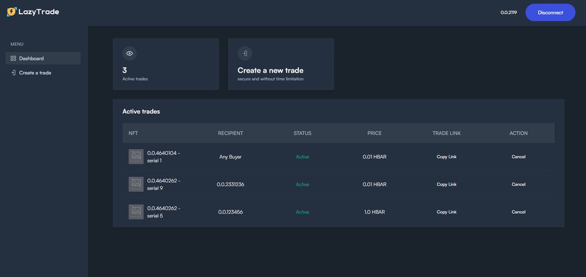 SuperheroesLazy's tweet image. With or without specified recipient, with or without expiry... Your choice.

Looking for a solution to create secure trades without the time limit? Let us know if you want it on mainnet! ✨❗

#LazySuperheroes #HederaNFT

2/2