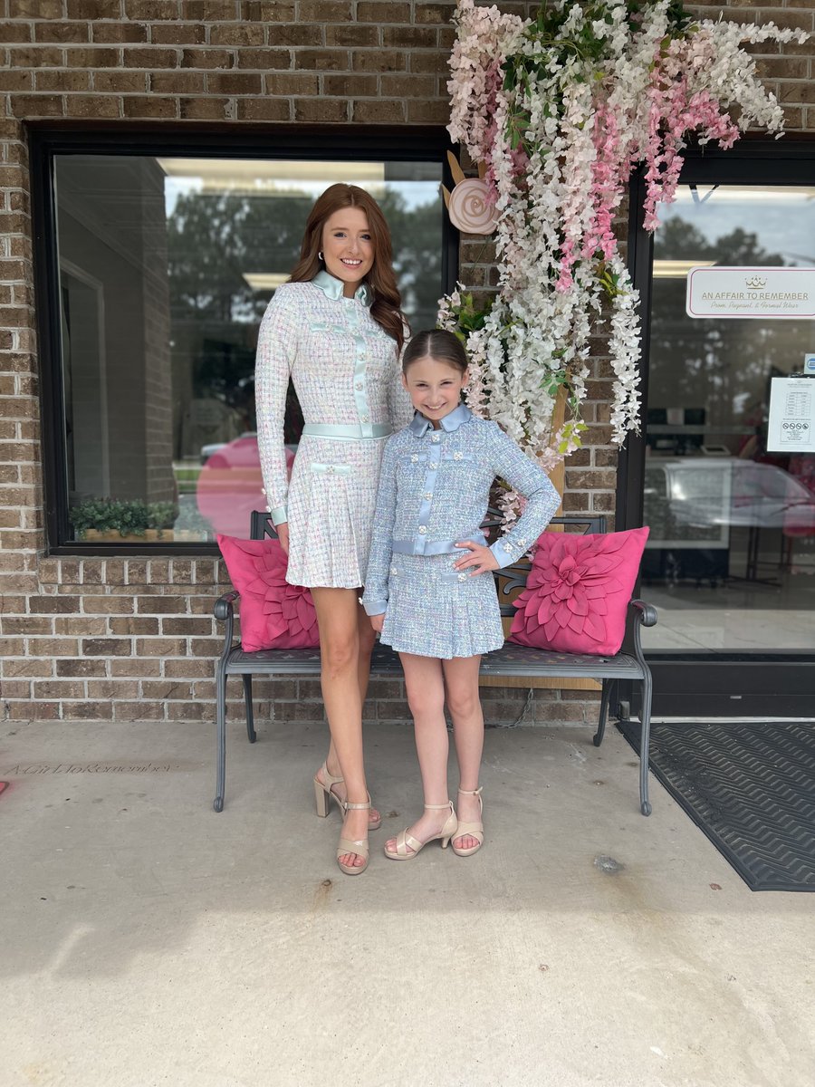 Twinning with your sister in adorable tweed outfits from #AATRNC >>
Shop these styles in store now! Perfect for interview, appearances, and more!! 🩵👑 

#aatrnc #aatr #dresses #dress #fayettevillenc #northcarolina #raleigh #charlotte #durham #prom #wilmington #pageant #hoco