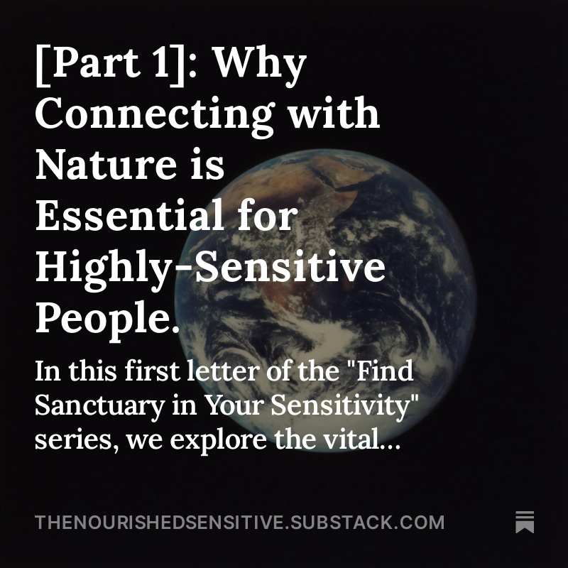 Sensitive souls find peace and grounding in nature. It's crucial we give back by sharing our gifts. In part 1 of this series, I explore the bond between sensitivity and nature, plus gentle practices. 💗 Leah

Read more: open.substack.com/pub/thenourish…

#highlysensitivepeople #hsp