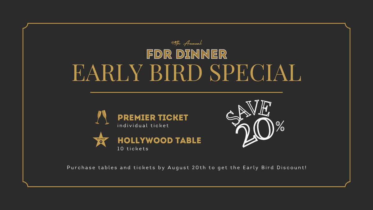 Purchase FDR Dinner tables and tickets today to save 20% on your entire reservation!

thedrlc.org/fdr2024