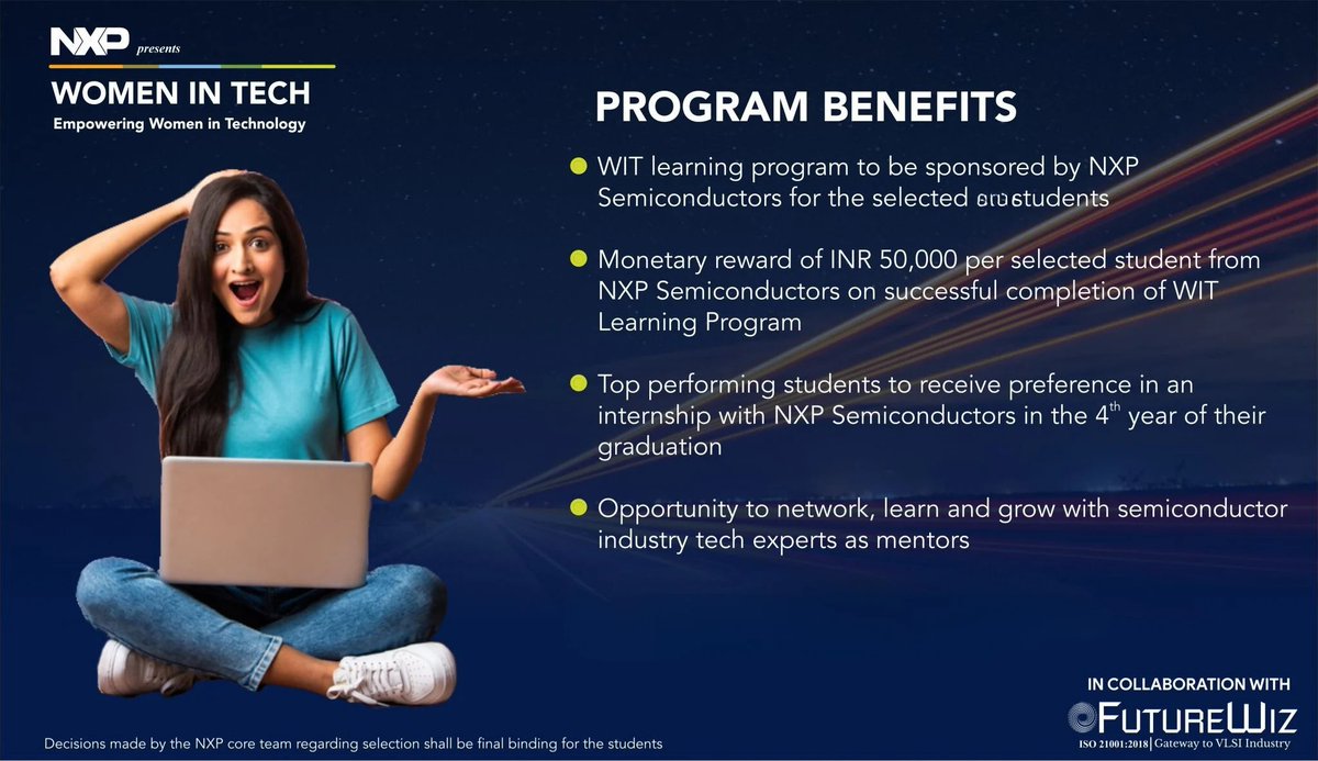 KrishanKumar__'s tweet image. NXP WIT Mentorship Program 2024 for Females 
Stipend: INR 50,000
Batch Eligible: 2027 passouts Females

Registration Link: wit.nxp.com

Do share with your Juniors too