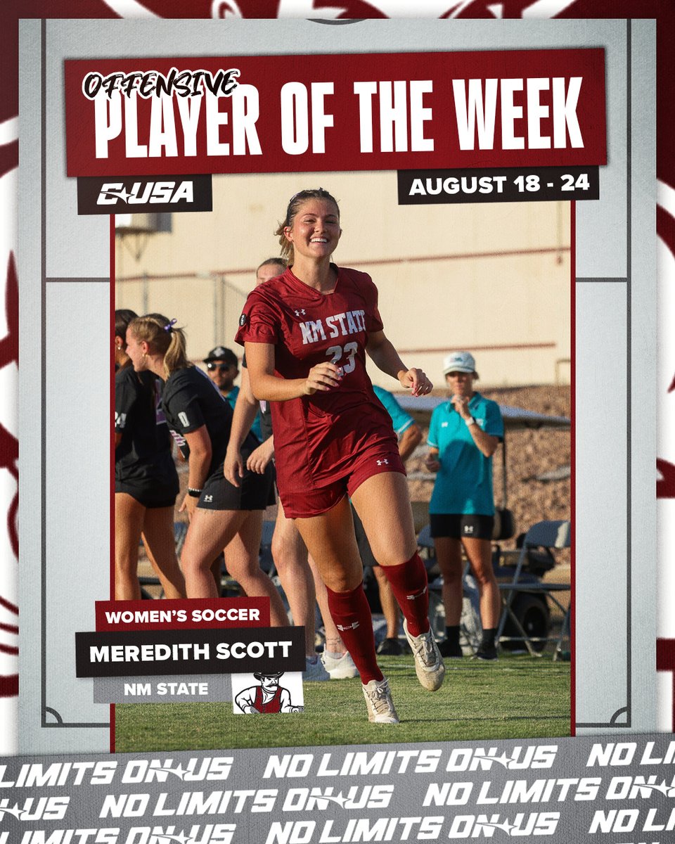 ConferenceUSA's tweet photo. ⚽️ OFFENSIVE PLAYER OF THE WEEK ⚽️

🏅1⃣ Meredith Scott, @NMStateWSOC 

#NoLimitsOnUs | https://t.co/JuD4KnkgyS