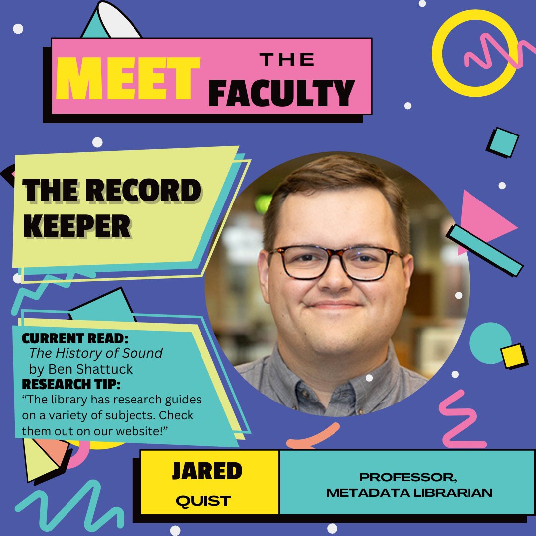 MUWLibrary's tweet photo. Meet the Tech Services team! Rachael Damms, Anita Pintado, Jared Quist, and Leslie Massey! From general library knowledge to providing all the best ways of navigating the library, ask any of them for advice on our collection. https://t.co/n8K6C04J49