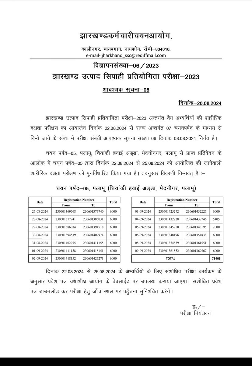 policepalamau's tweet photo. #पलामू  पुलिस
**झारखंड उत्पाद सिपाही प्रतियोगिता परीक्षा से संबंधित सूचना **
@JharkhandPolice @Lathkar_IPS @amolhomkar_IPS @DC_Palamu  @DIGPalamau https://t.co/6YeWVZY8U6