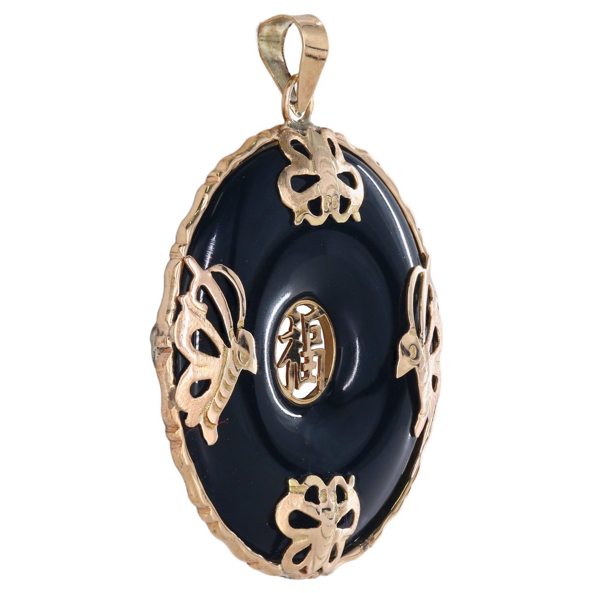 777Jewelry's tweet photo. Featuring a Chinese character for 'Good Luck,' detailed hornet/bee accents, and a beautifully crafted gold border, this 1.25" pendant is a perfect blend of sophistication and positivity.

💛 Material: 14K Yellow Gold
⚖️ Weight: 4.3g
📏 Length: 1.25"
#GoldPendant #777jewelry #Gold https://t.co/JeQhSC1Yxd