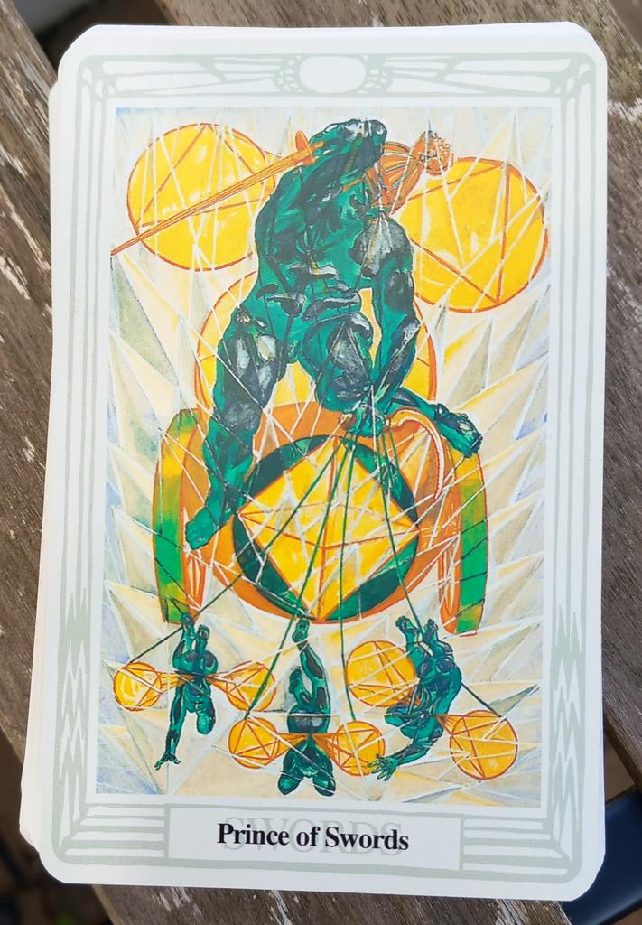 mysticjames1111's tweet image. 20/08/24
Prince of Swords
#Thoth #Tarot 
Are you full of creative #ideas and grand plans at the moment?
If so, be careful that your lofty aspirations don't cause you to skid outside the boundaries of reality and reason.