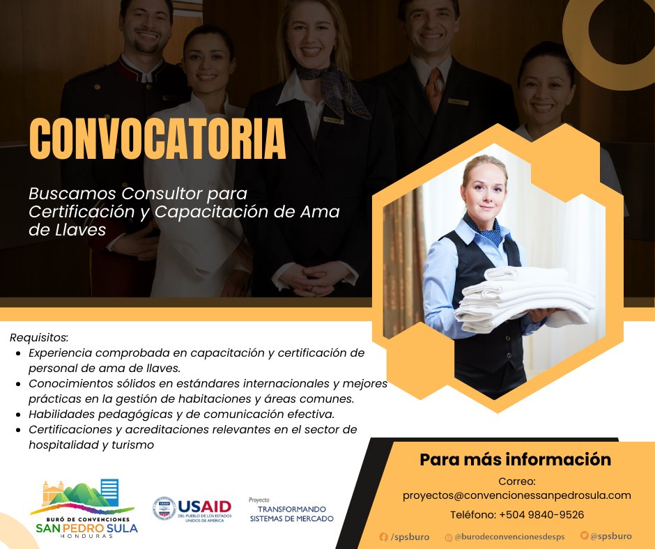 spsburo's tweet photo. 🔍Se busca Consultor de Proyecto: Capacitación y Certificación de Ama de Llaves
📅 Plazo para postularse: 15 de septiembre, 2024
📩 Más información y postulaciones:
Teléfono: +504 9840-9526
Correo Electrónico: proyectos@convencionessanpedrosula.com
📝TDR: https://t.co/Qr2OFOSXSA. https://t.co/hwW0v7kdEw
