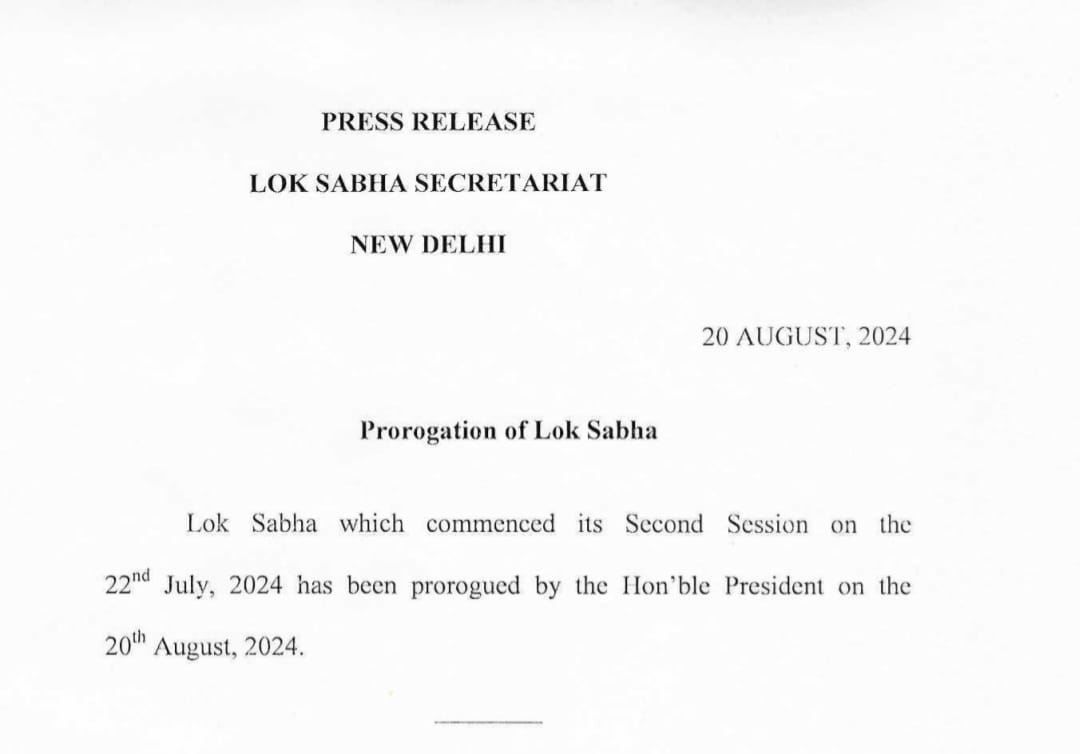 UpendrraRai's tweet image. #LokSabha which commenced its #SecondSession on 22 July, 2024 has been prorogued by the Hon’ble President of India on 20 August, 2024. @LokSabhaSectt @loksabhaspeaker