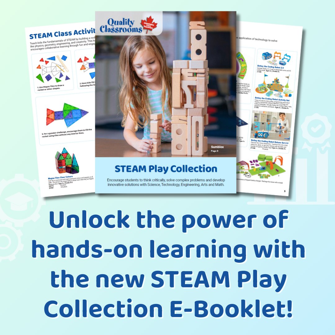 Encourage students to think critically, solve complex problems and develop innovative solutions with Science, Technology, Engineering, Arts and Math. The new STEAM Play Collection E-Booklet is live now!
Click the link to learn more: tinyurl.com/3bxhjba6