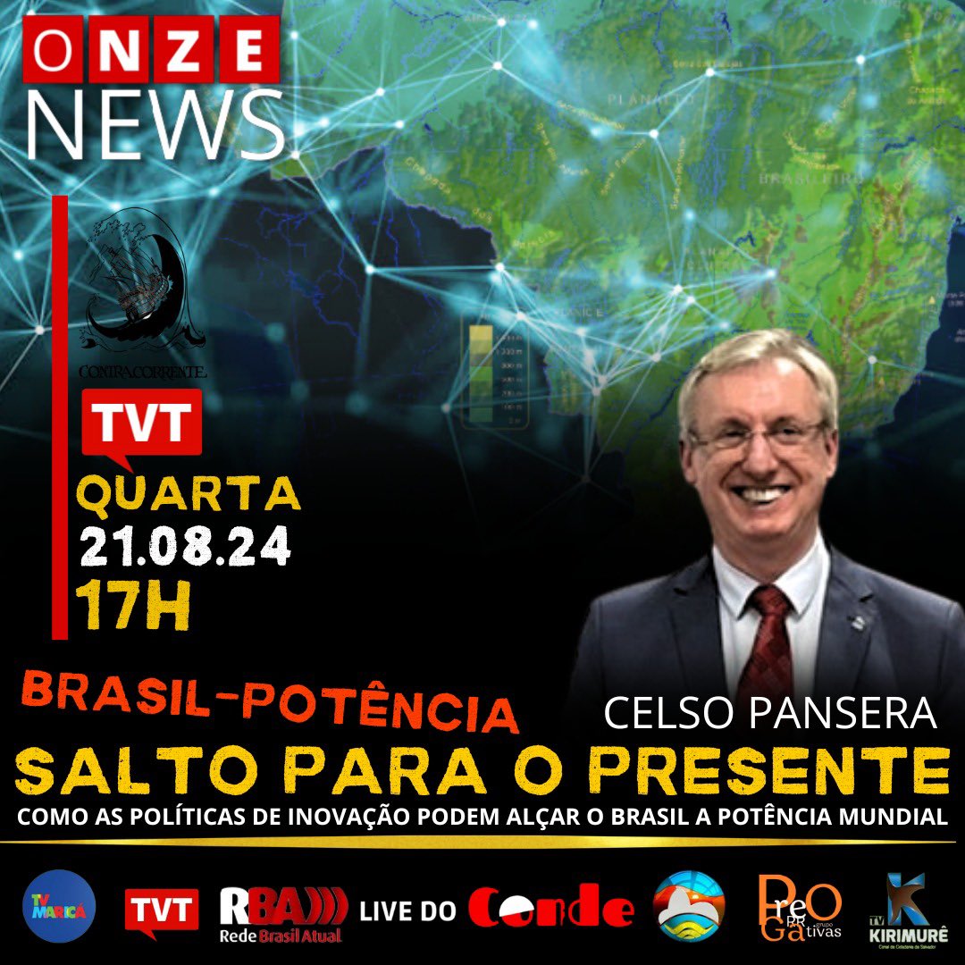 celsopansera's tweet photo. 📺REDE TVT - Amanhã, quarta-feira (21), a partir das 17h, terei o prazer de participar do programa Onze News, da Rede TVT.

🚀SALTO PARA O PRESENTE - vamos falar sobre “Como políticas de inovação podem alcançar o Brasil a potência mundial.” https://t.co/14hfjHPpDu