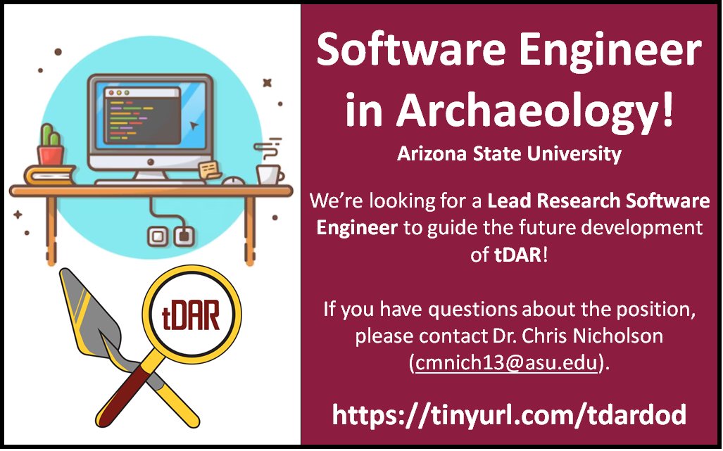 tDAR (the Digital Archaeological Record) (@digarcrec) on Twitter photo New #software engineer/#programmer in #archaeology opportunity at <a href="/DigArcRec/">tDAR (the Digital Archaeological Record)</a> & tDAR
tinyurl.com/tdardod New #software engineer/#programmer in #archaeology opportunity at <a href="/DigArcRec/">tDAR (the Digital Archaeological Record)</a> & tDAR
tinyurl.com/tdardod
